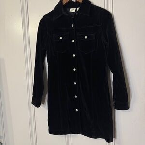 Gap Women's Black Velvet Cotton Blend Long Sleeve Shirt Dress Size 4‎ 90’s Y2K